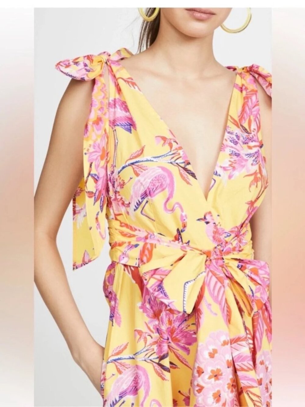 Banjanan Carnation Flamingo Cotton Maxi Dress XS Pink Yellow Tropical - Picture 4 of 13